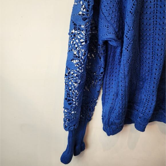 New Blue Crochet Knit Sweater Oversized Button Front Cardigan Size XL - Picture 6 of 8